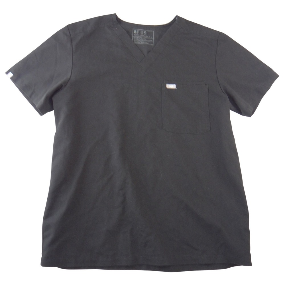 FIGS Technical Collection Black V-Neck Short Sleeve Scrub Top Womens Large